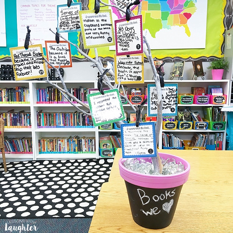 Colorful classroom library organization ideas from Lessons with Laughter