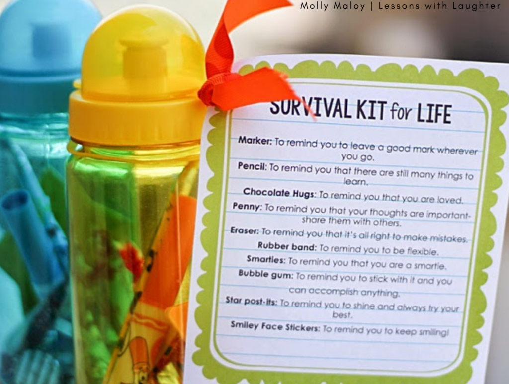 End of the year student gift - survival kit for life in a water bottle