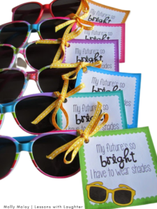 Sunglass tags for end of the year student gift that say "My future's so bright I have to wear shades"