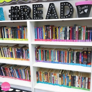Colorful classroom library organization ideas from Lessons with Laughter