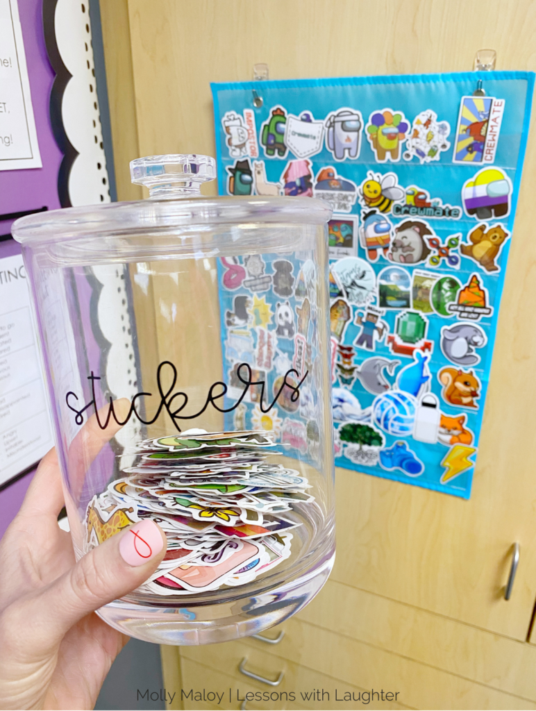 Sticker storage and display in the classroom