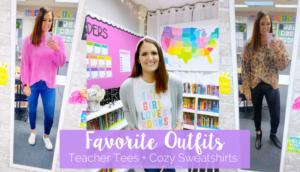 Some of my recent favorite teacher outfits including comfy sweaters and fun teacher tees! Also sharing the coziest sweater of the season!