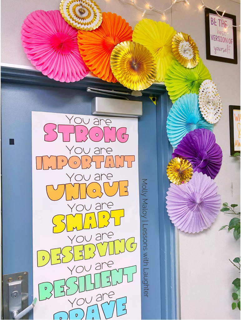 Welcome students into your classroom with a positive affirmation classroom door! This simple and easy door decor is not only fun and colorful, but it also reminds students to believe in themselves every time the enter and exit the classroom! We also use these to do daily affirmations in a repeat after me style! This would also look great anywhere in your classroom!