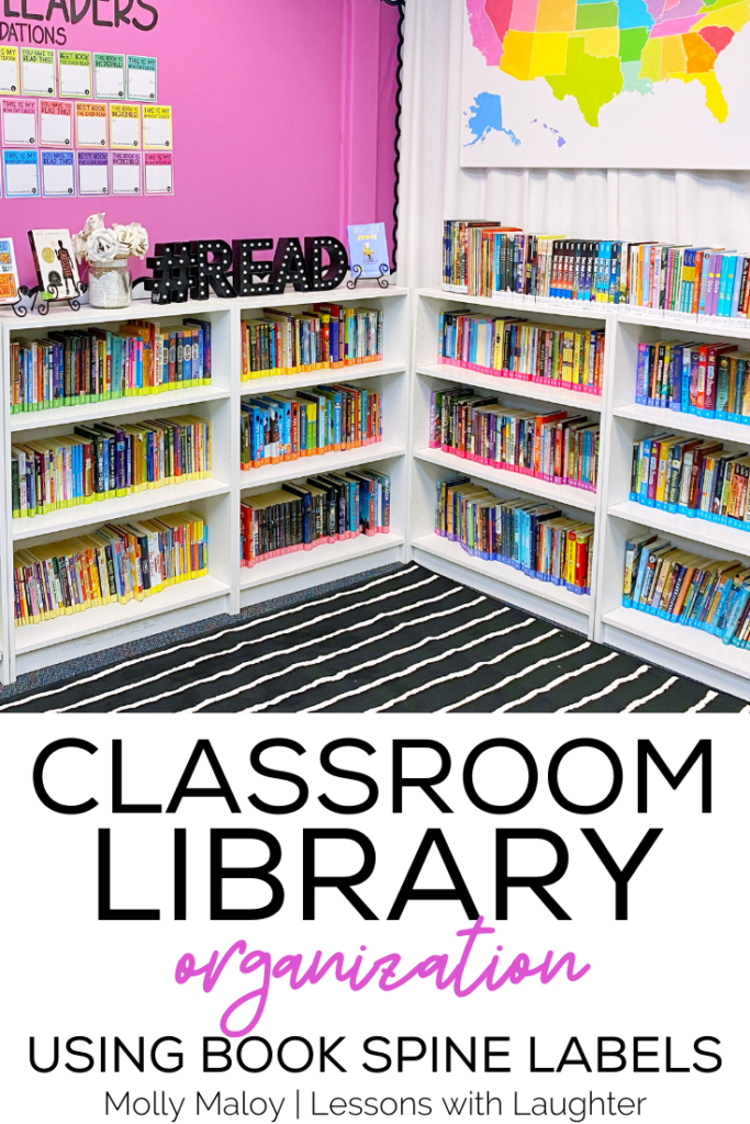 Looking for ideas on how to setup and organize your classroom library? Here’s a look at how I organize my classroom library using book spine labels! If you are looking for classroom library ideas and inspiration this post has lots of pictures and great ideas for teachers who are trying to figure out their classroom library organization! Plus there is also a video tour of my classroom library!