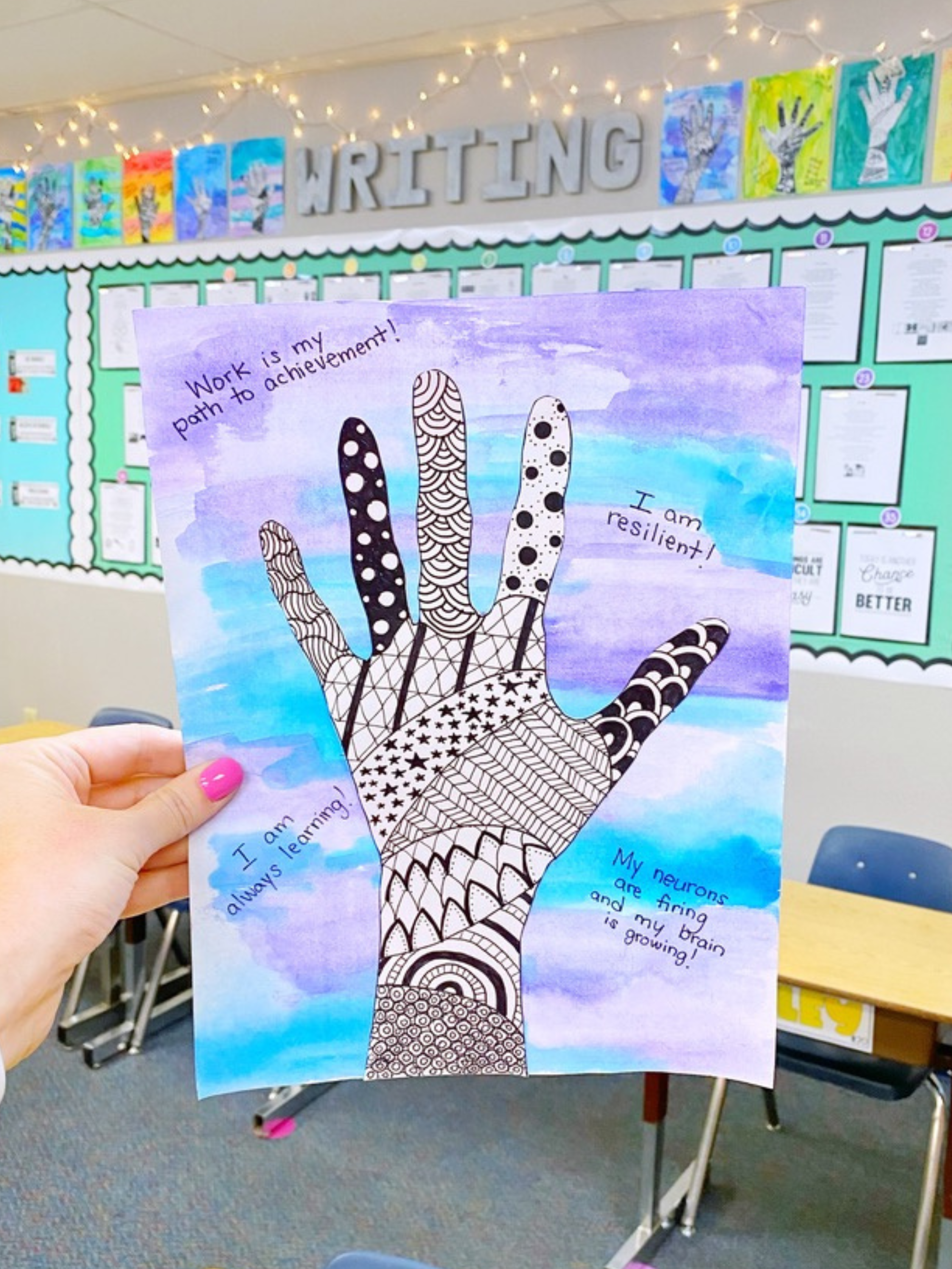 Growth Mindset Hand Artwork for the beginning of the year