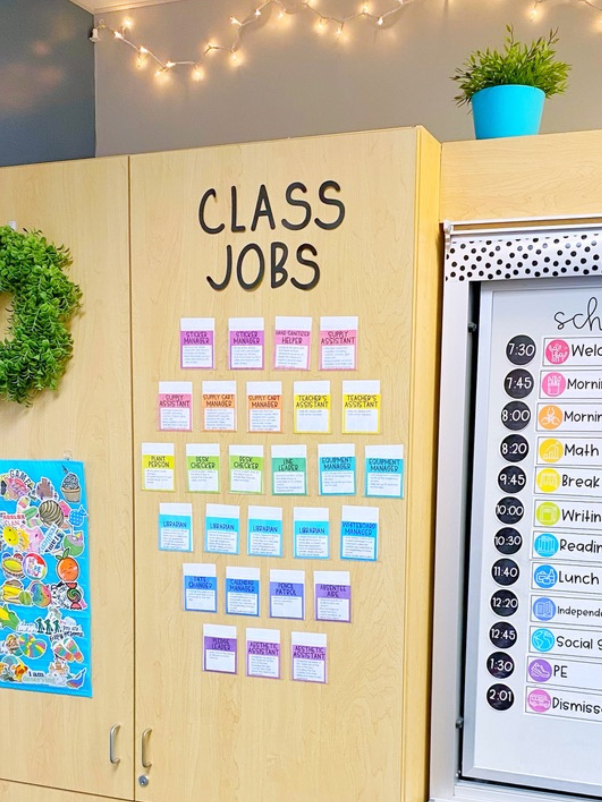 Colorful Classroom Job Display with editable cards and index cards